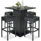 5-Piece Wicker Bar Set w/ 4 Stools, Built-In Bottle Opener, Hidden Storage