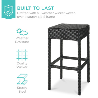 5-Piece Wicker Bar Set w/ 4 Stools, Built-In Bottle Opener, Hidden Storage