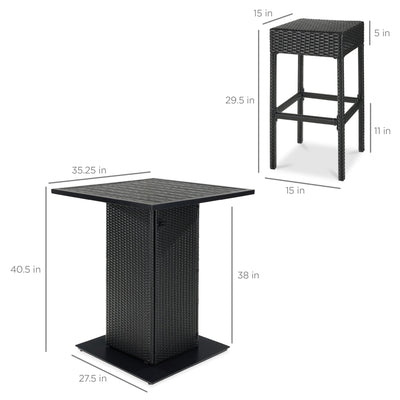 5-Piece Wicker Bar Set w/ 4 Stools, Built-In Bottle Opener, Hidden Storage