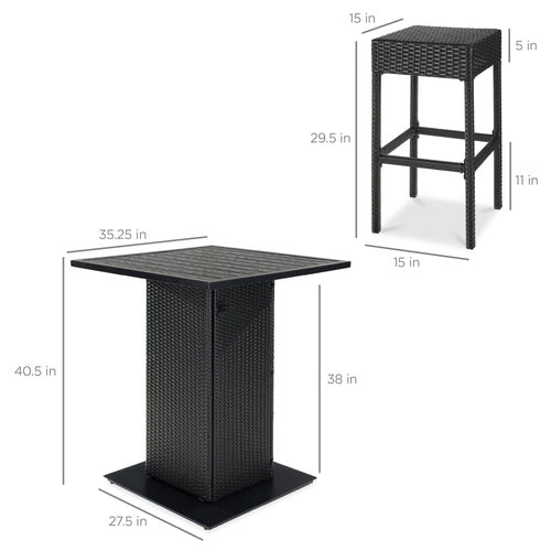 5-Piece Wicker Bar Set w/ 4 Stools, Built-In Bottle Opener, Hidden Storage
