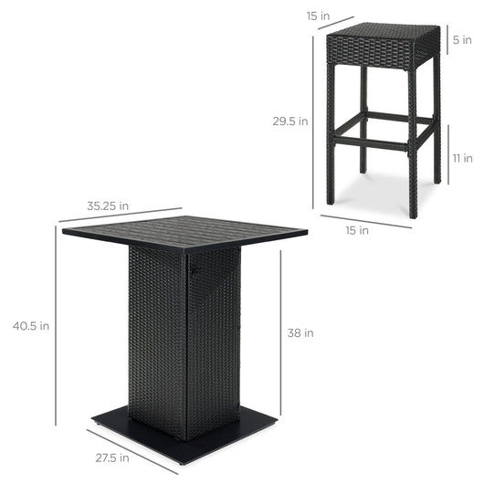 5-Piece Wicker Bar Set w/ 4 Stools, Built-In Bottle Opener, Hidden Storage