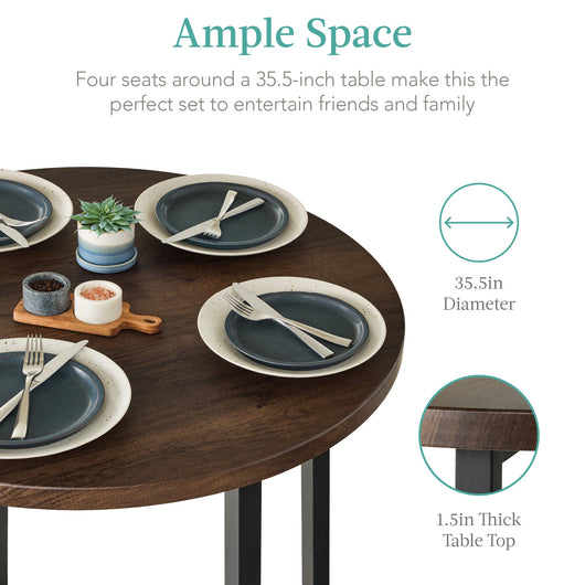 5-Piece Modern Round Counter Height Dining Set w/ 4 Chairs