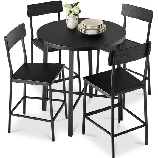 5-Piece Modern Round Counter Height Dining Set w/ 4 Chairs