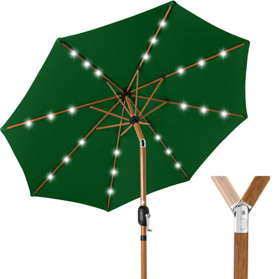 Woodgrain Pattern Solar LED Lighted Patio Umbrella w/ Adjustable Tilt - 10ft