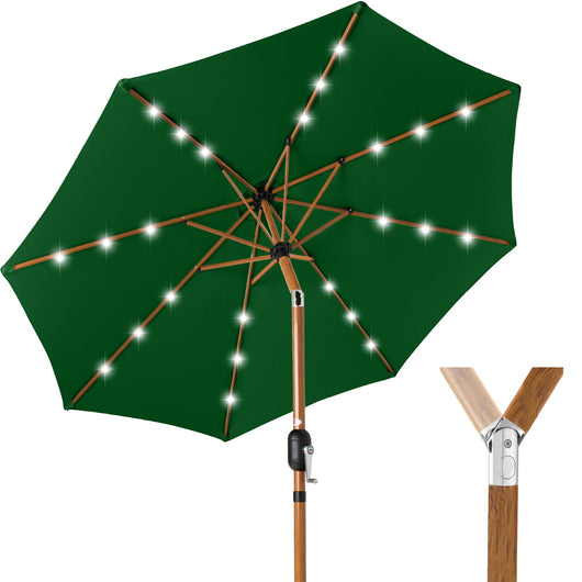 Woodgrain Pattern Solar LED Lighted Patio Umbrella w/ Adjustable Tilt - 10ft