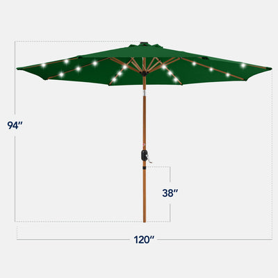 Woodgrain Pattern Solar LED Lighted Patio Umbrella w/ Adjustable Tilt - 10ft