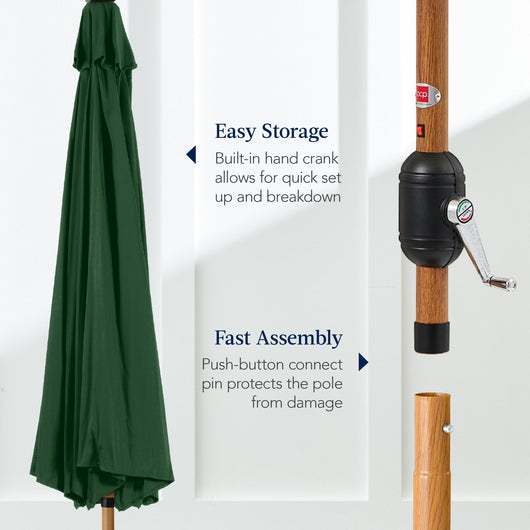 Woodgrain Pattern Solar LED Lighted Patio Umbrella w/ Adjustable Tilt - 10ft