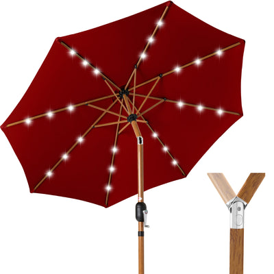 Woodgrain Pattern Solar LED Lighted Patio Umbrella w/ Adjustable Tilt - 10ft