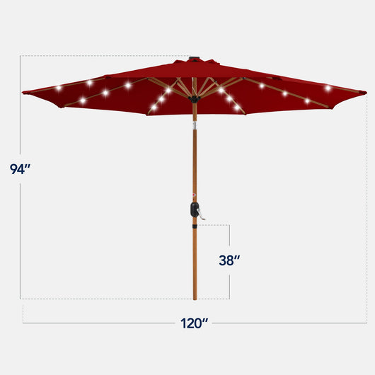 Woodgrain Pattern Solar LED Lighted Patio Umbrella w/ Adjustable Tilt - 10ft