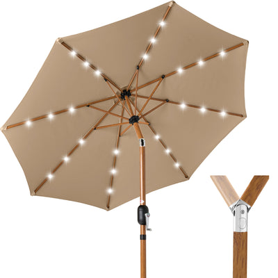 Woodgrain Pattern Solar LED Lighted Patio Umbrella w/ Adjustable Tilt - 10ft