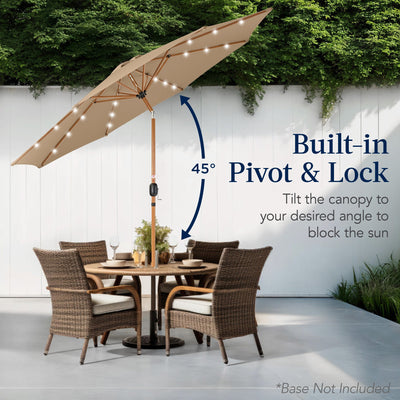 Woodgrain Pattern Solar LED Lighted Patio Umbrella w/ Adjustable Tilt - 10ft