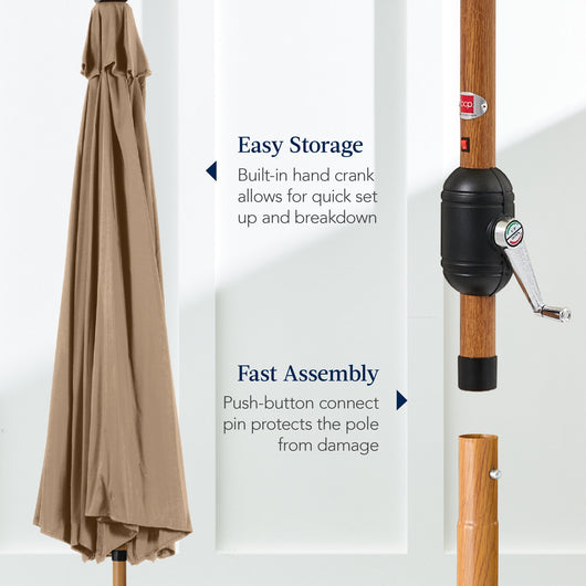 Woodgrain Pattern Solar LED Lighted Patio Umbrella w/ Adjustable Tilt - 10ft