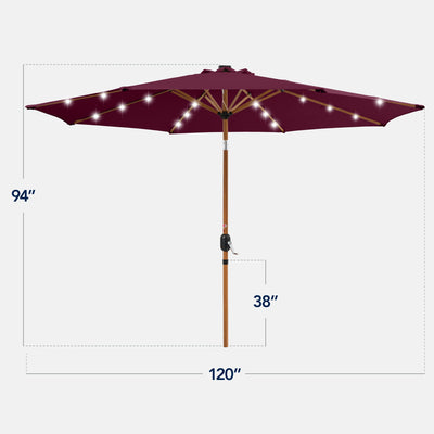 Woodgrain Pattern Solar LED Lighted Patio Umbrella w/ Adjustable Tilt - 10ft