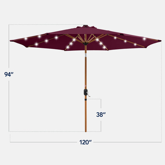 Woodgrain Pattern Solar LED Lighted Patio Umbrella w/ Adjustable Tilt - 10ft