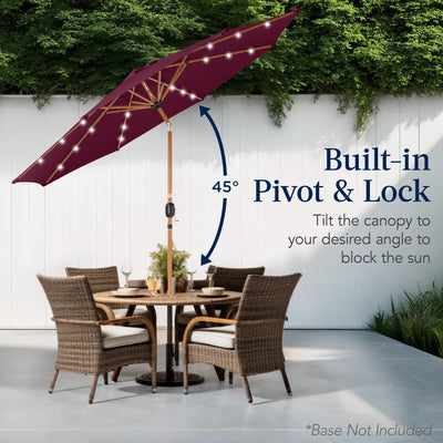 Woodgrain Pattern Solar LED Lighted Patio Umbrella w/ Adjustable Tilt - 10ft