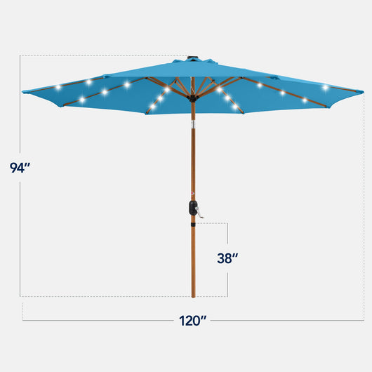 Woodgrain Pattern Solar LED Lighted Patio Umbrella w/ Adjustable Tilt - 10ft