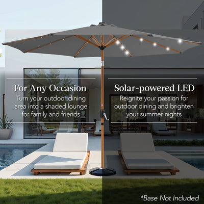 Woodgrain Pattern Solar LED Lighted Patio Umbrella w/ Adjustable Tilt - 10ft