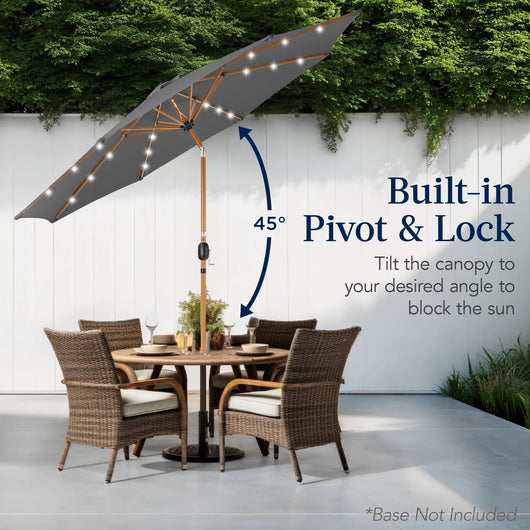 Woodgrain Pattern Solar LED Lighted Patio Umbrella w/ Adjustable Tilt - 10ft