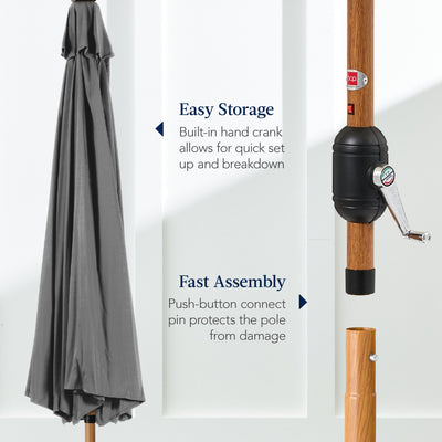 Woodgrain Pattern Solar LED Lighted Patio Umbrella w/ Adjustable Tilt - 10ft