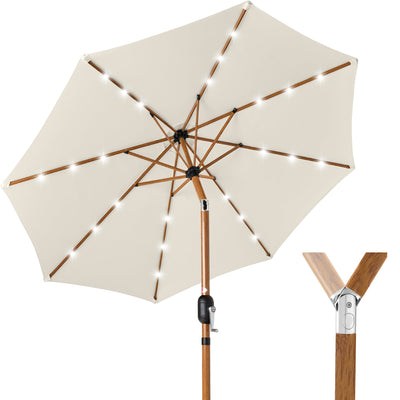Woodgrain Pattern Solar LED Lighted Patio Umbrella w/ Adjustable Tilt - 10ft