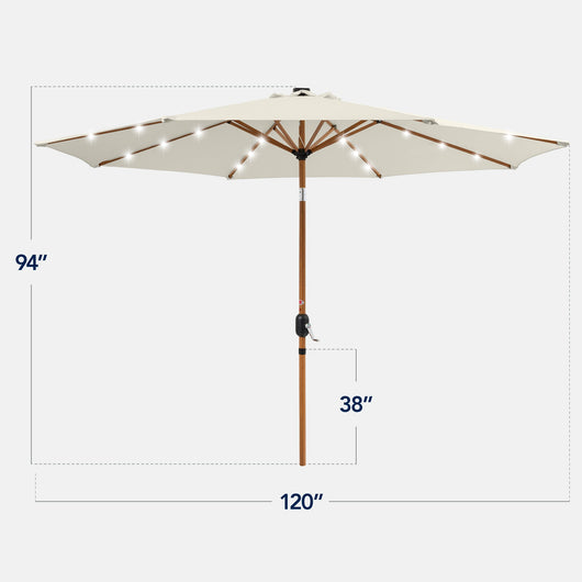 Woodgrain Pattern Solar LED Lighted Patio Umbrella w/ Adjustable Tilt - 10ft