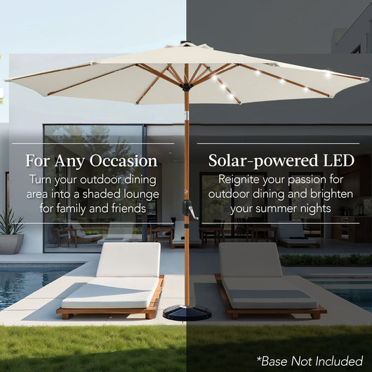 Woodgrain Pattern Solar LED Lighted Patio Umbrella w/ Adjustable Tilt - 10ft