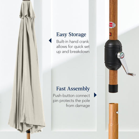 Woodgrain Pattern Solar LED Lighted Patio Umbrella w/ Adjustable Tilt - 10ft