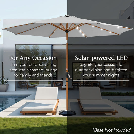 Woodgrain Pattern Solar LED Lighted Patio Umbrella w/ Adjustable Tilt - 10ft