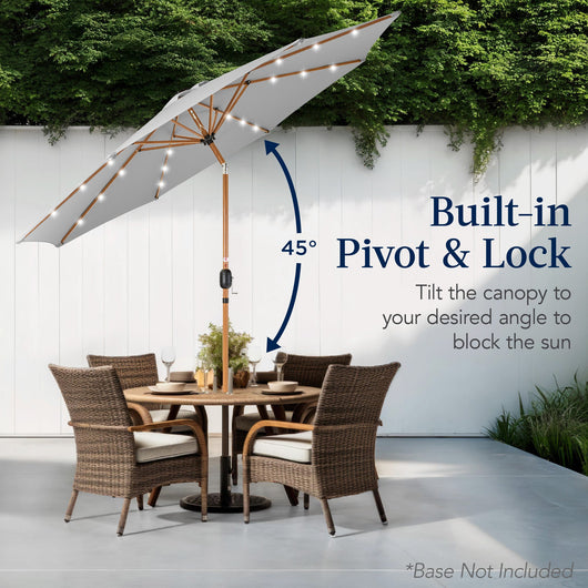 Woodgrain Pattern Solar LED Lighted Patio Umbrella w/ Adjustable Tilt - 10ft
