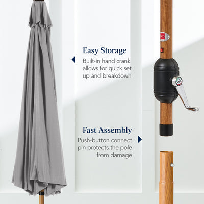 Woodgrain Pattern Solar LED Lighted Patio Umbrella w/ Adjustable Tilt - 10ft