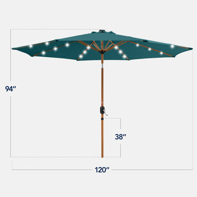 Woodgrain Pattern Solar LED Lighted Patio Umbrella w/ Adjustable Tilt - 10ft