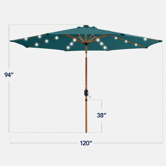 Woodgrain Pattern Solar LED Lighted Patio Umbrella w/ Adjustable Tilt - 10ft