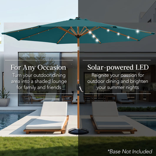 Woodgrain Pattern Solar LED Lighted Patio Umbrella w/ Adjustable Tilt - 10ft