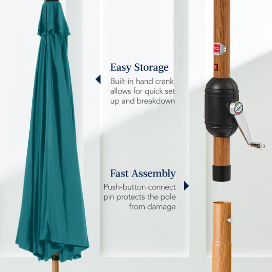 Woodgrain Pattern Solar LED Lighted Patio Umbrella w/ Adjustable Tilt - 10ft