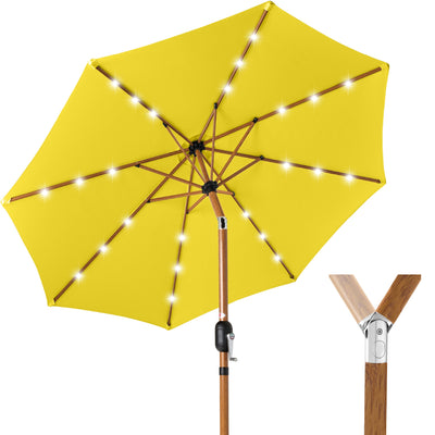 Woodgrain Pattern Solar LED Lighted Patio Umbrella w/ Adjustable Tilt - 10ft