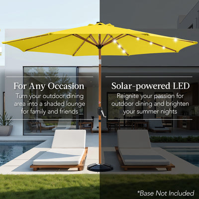 Woodgrain Pattern Solar LED Lighted Patio Umbrella w/ Adjustable Tilt - 10ft