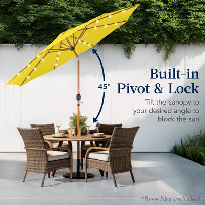 Woodgrain Pattern Solar LED Lighted Patio Umbrella w/ Adjustable Tilt - 10ft