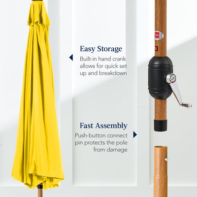 Woodgrain Pattern Solar LED Lighted Patio Umbrella w/ Adjustable Tilt - 10ft