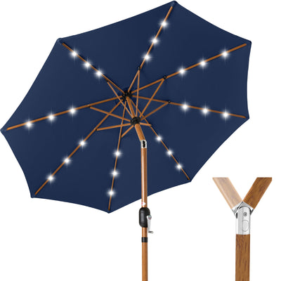 Woodgrain Pattern Solar LED Lighted Patio Umbrella w/ Adjustable Tilt - 10ft