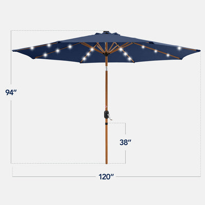 Woodgrain Pattern Solar LED Lighted Patio Umbrella w/ Adjustable Tilt - 10ft