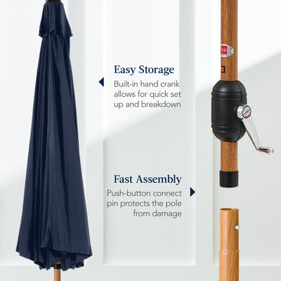 Woodgrain Pattern Solar LED Lighted Patio Umbrella w/ Adjustable Tilt - 10ft