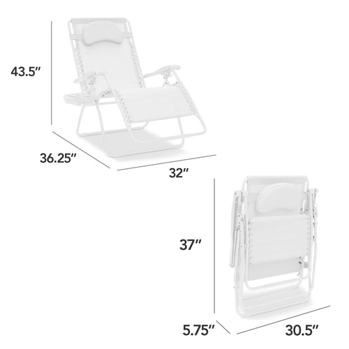 Oversized Reclining Zero Gravity Chair Lounger w/ Cup Holder, Pillow