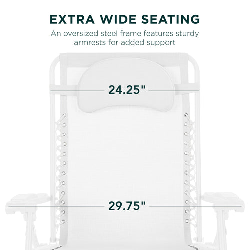 Oversized Reclining Zero Gravity Chair Lounger w/ Cup Holder, Pillow