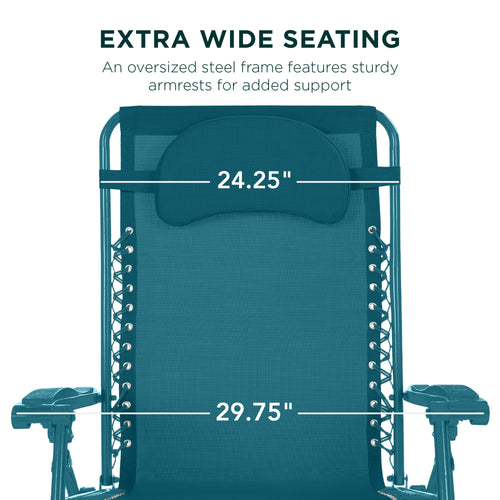 Oversized Reclining Zero Gravity Chair Lounger w/ Cup Holder, Pillow