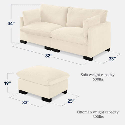 Modular Sectional Pillowtop Sofa w/ Ottoman & Storage  82in