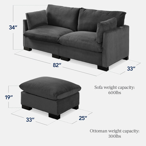 Modular Sectional Pillowtop Sofa w/ Ottoman & Storage  82in