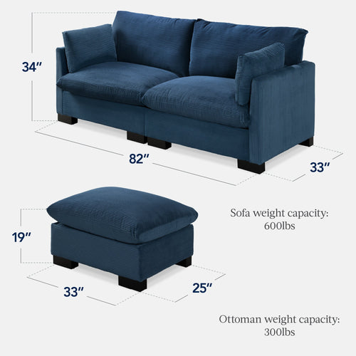 Modular Sectional Pillowtop Sofa w/ Ottoman & Storage  82in