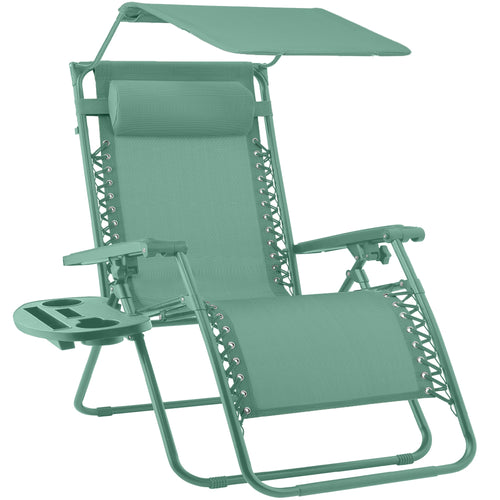 Folding Zero Gravity Recliner Patio Lounge Chair w/ Canopy, Side Tray