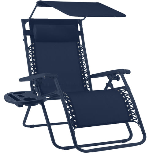 Folding Zero Gravity Recliner Patio Lounge Chair w/ Canopy, Side Tray