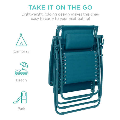 Folding Zero Gravity Recliner Patio Lounge Chair w/ Canopy, Side Tray